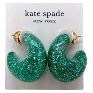 Kate Spade New York Green Turquoise Glitter Resin Huggie Earrings New with Tag